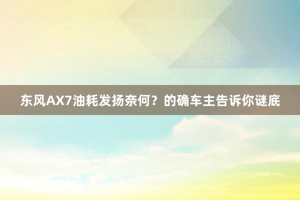 东风AX7油耗发扬奈何？的确车主告诉你谜底